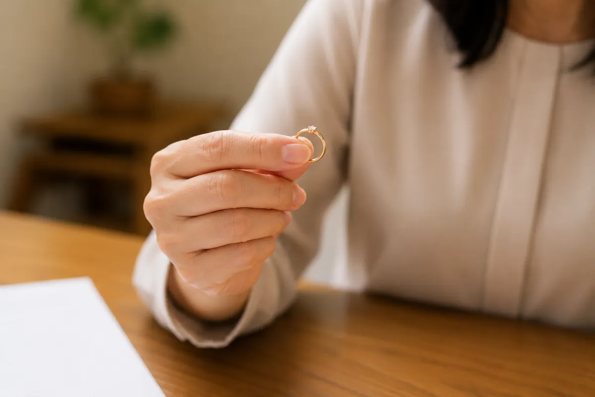 遺品の指輪を売る前に相続人で話し合う様子